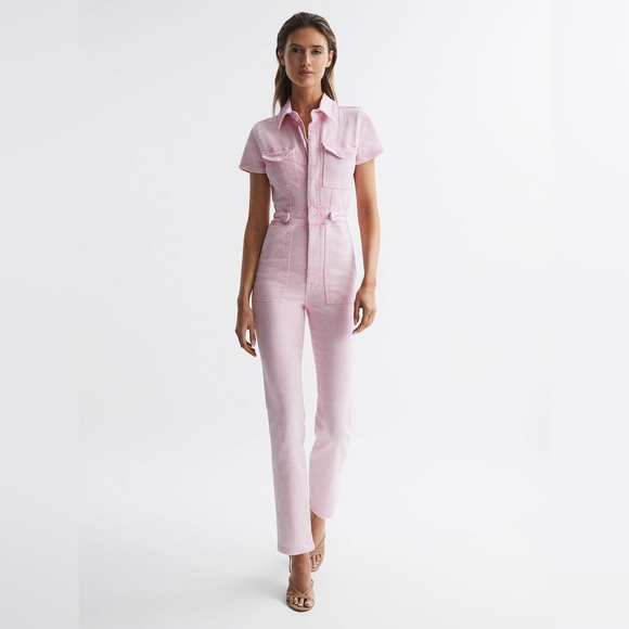 NWOT- GOOD AMERICAN PINK DENIM FIT FOR SUCCESS JUMPSUIT - Picture 1 of 13